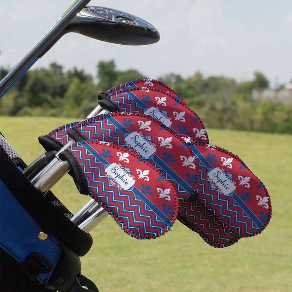 Custom Patriotic Fleur de Lis Golf Club Iron Cover - Set of 9 (Personalized)