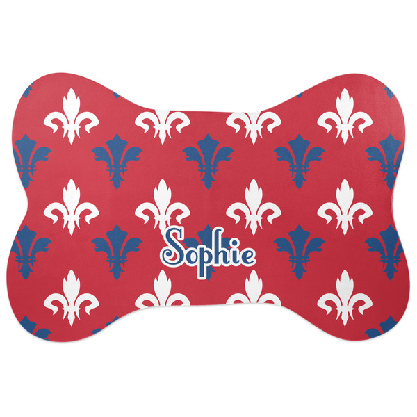 Custom Patriotic Fleur de Lis Bone Shaped Dog Food Mat (Personalized)