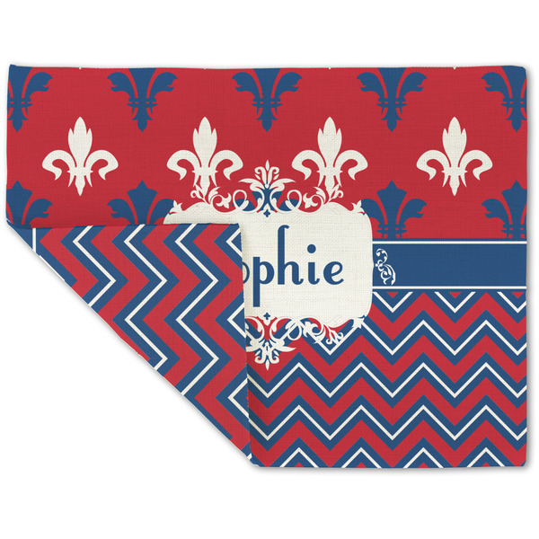 Custom Patriotic Fleur de Lis Double-Sided Linen Placemat - Single w/ Name or Text