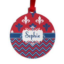 Patriotic Fleur de Lis Metal Ball Ornament - Double Sided w/ Name or Text