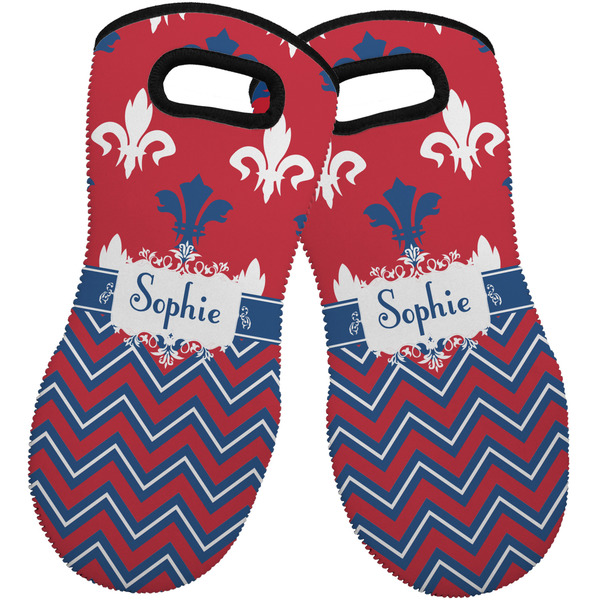 Custom Patriotic Fleur de Lis Neoprene Oven Mitts - Set of 2 w/ Name or Text