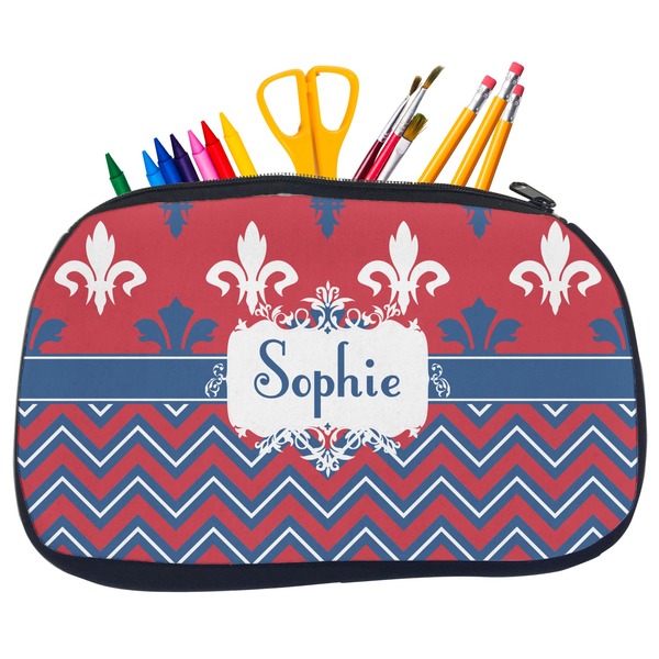 Custom Patriotic Fleur de Lis Neoprene Pencil Case - Medium w/ Name or Text