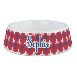 Patriotic Fleur de Lis Plastic Dog Bowl - Large (Personalized)