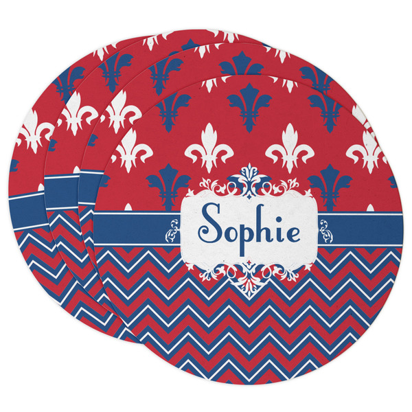 Custom Patriotic Fleur de Lis Round Paper Coasters w/ Name or Text