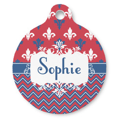 Patriotic Fleur de Lis Round Pet ID Tag - Large (Personalized)