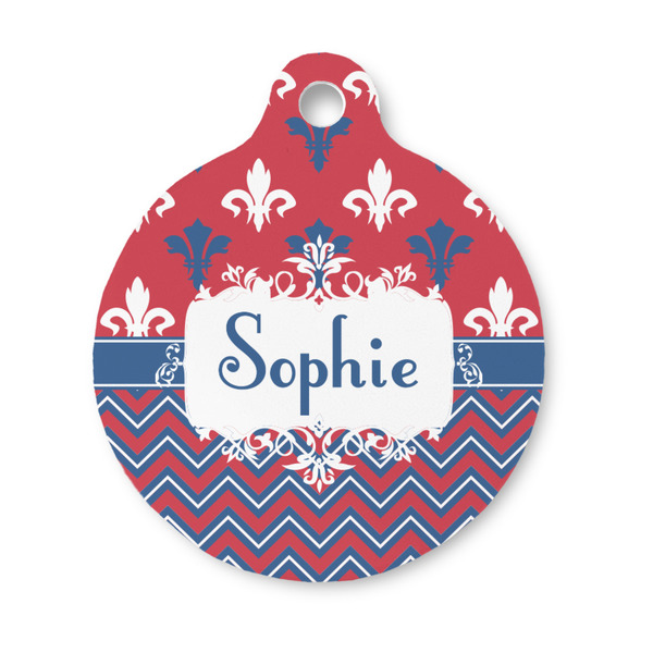 Custom Patriotic Fleur de Lis Round Pet ID Tag - Small (Personalized)