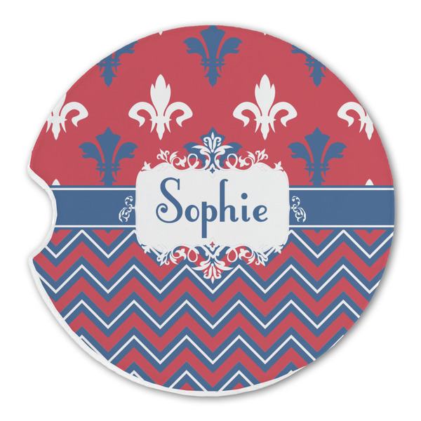 Custom Patriotic Fleur de Lis Sandstone Car Coaster - Single (Personalized)