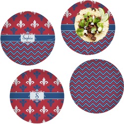 Patriotic Fleur de Lis Set of 4 Glass Lunch / Dinner Plate 10" (Personalized)
