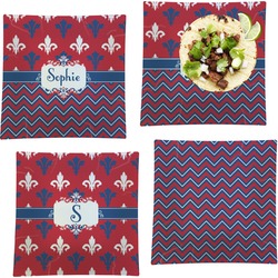 Patriotic Fleur de Lis Set of 4 Glass Square Lunch / Dinner Plate 9.5" (Personalized)