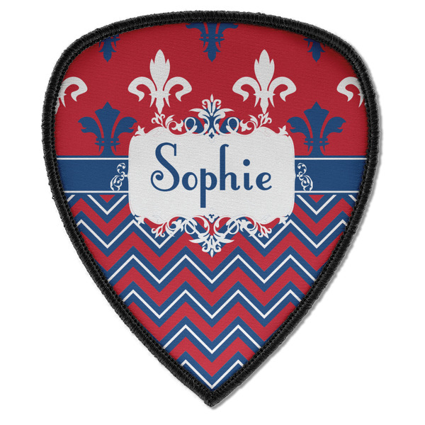 Custom Patriotic Fleur de Lis Iron on Shield Patch A w/ Name or Text