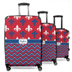 Patriotic Fleur de Lis 3 Piece Luggage Set - 20" Carry On, 24" Medium Checked, 28" Large Checked (Personalized)