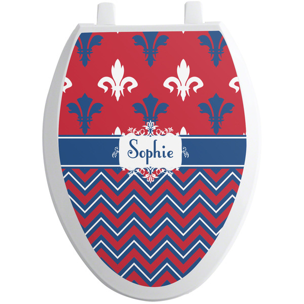 Custom Patriotic Fleur de Lis Toilet Seat Decal - Elongated (Personalized)