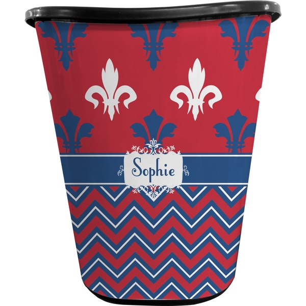 Custom Patriotic Fleur de Lis Waste Basket - Double Sided (Black) (Personalized)