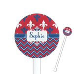 Patriotic Fleur de Lis 5.5" Round Plastic Stir Sticks - White - Double Sided (Personalized)