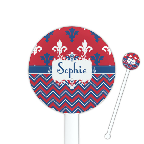 Custom Patriotic Fleur de Lis 5.5" Round Plastic Stir Sticks - White - Double Sided (Personalized)