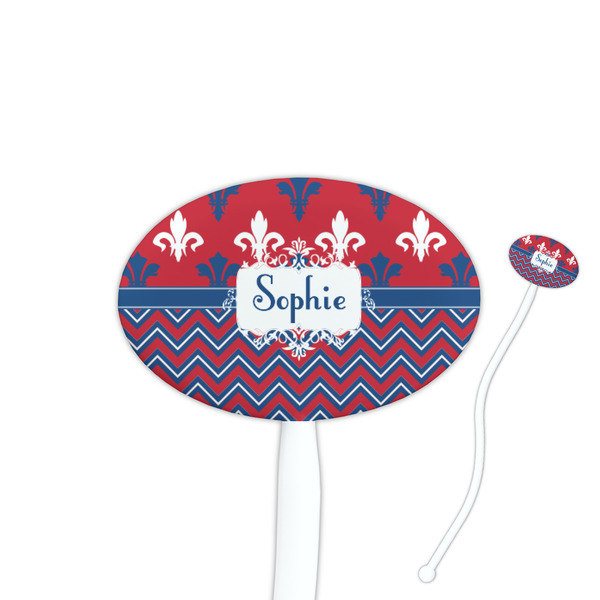 Custom Patriotic Fleur de Lis 7" Oval Plastic Stir Sticks - White - Single Sided (Personalized)