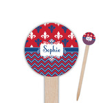 Patriotic Fleur de Lis 6" Round Wooden Food Picks - Single Sided (Personalized)