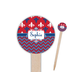 Patriotic Fleur de Lis 6" Round Wooden Food Picks - Double Sided (Personalized)