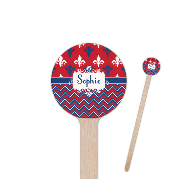 Custom Patriotic Fleur de Lis 7.5" Round Wooden Stir Sticks - Double Sided (Personalized)