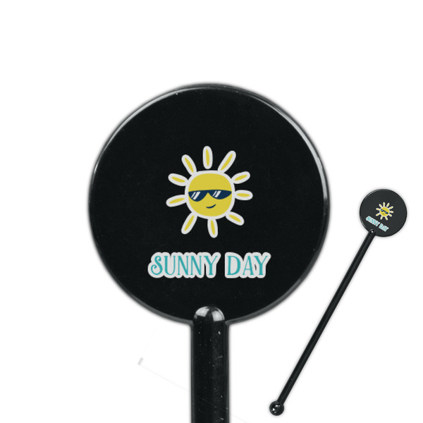 Custom Summer Lemonade 5.5" Round Plastic Stir Sticks - Black - Single Sided (Personalized)