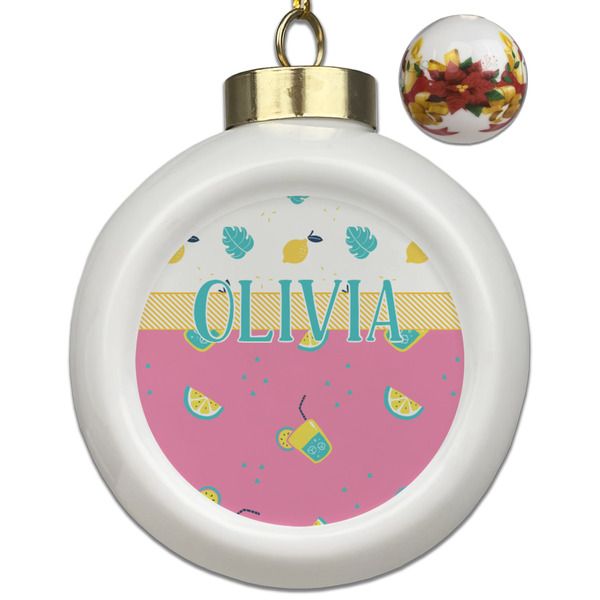 Custom Summer Lemonade Ceramic Ball Ornaments - Poinsettia Garland (Personalized)