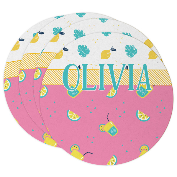 Custom Summer Lemonade Round Paper Coasters w/ Name or Text