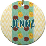 Pineapples and Coconuts Round Ceramic Ornament w/ Name or Text