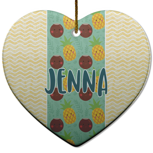 Custom Pineapples and Coconuts Heart Ceramic Ornament w/ Name or Text