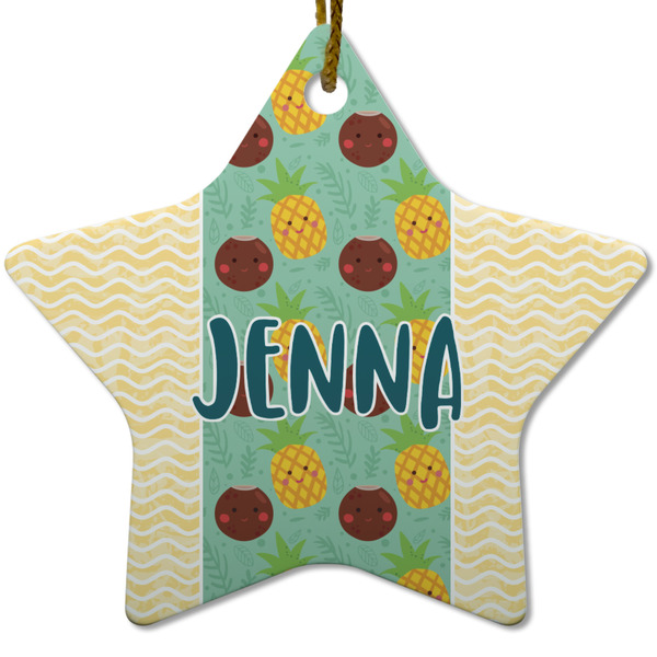 Custom Pineapples and Coconuts Star Ceramic Ornament w/ Name or Text