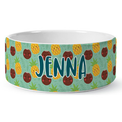 Pineapples and Coconuts Ceramic Dog Bowl - Medium (Personalized)