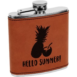 Pineapples and Coconuts Leatherette Wrapped Stainless Steel Flask (Personalized)