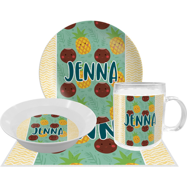 Custom Pineapples and Coconuts Dinner Set - Single 4 Pc Setting w/ Name or Text