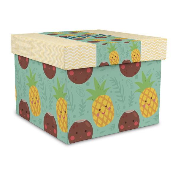 Custom Pineapples and Coconuts Gift Box with Lid - Canvas Wrapped - Large (Personalized)