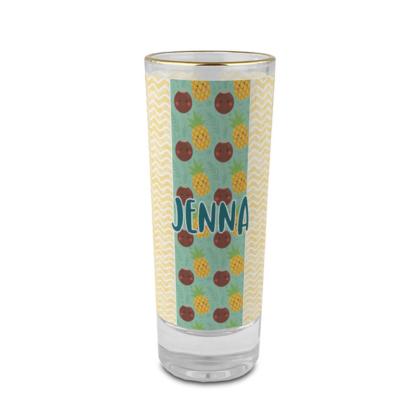 Custom Pineapples and Coconuts 2 oz Shot Glass -  Glass with Gold Rim - Set of 4 (Personalized)