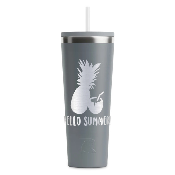 Custom Pineapples and Coconuts RTIC Everyday Tumbler with Straw - 28oz - Grey - Double-Sided (Personalized)