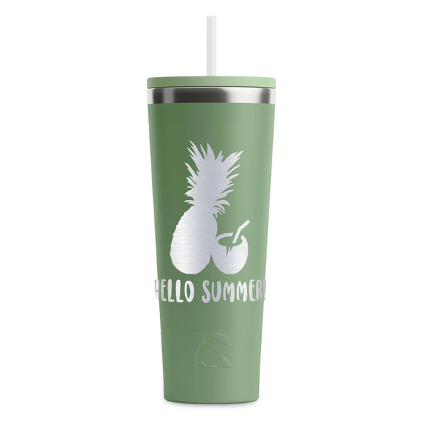 Custom Pineapples and Coconuts RTIC Everyday Tumbler with Straw - 28oz - Light Green - Single-Sided (Personalized)