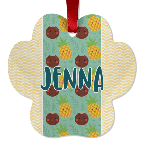 Custom Pineapples and Coconuts Metal Paw Ornament - Double Sided w/ Name or Text