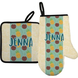 Pineapples and Coconuts Right Oven Mitt & Pot Holder Set w/ Name or Text