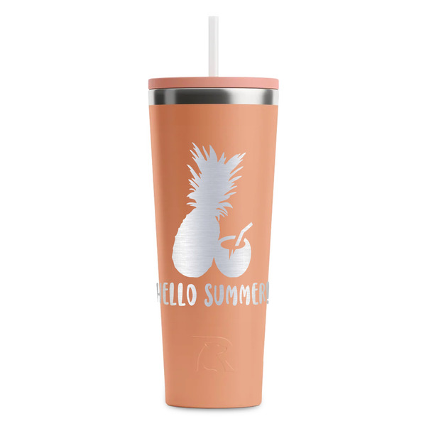 Custom Pineapples and Coconuts RTIC Everyday Tumbler with Straw - 28oz - Peach - Double-Sided (Personalized)