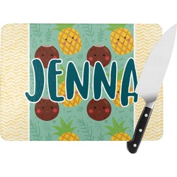 Pineapples and Coconuts Rectangular Glass Cutting Board - Large - 15.25"x11.25" w/ Name or Text