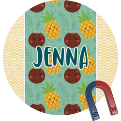 Pineapples and Coconuts Round Fridge Magnet (Personalized)
