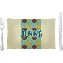 Pineapples and Coconuts Rectangular Glass Lunch / Dinner Plate - Single or Set (Personalized)