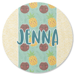 Pineapples and Coconuts Round Rubber Backed Coaster (Personalized)