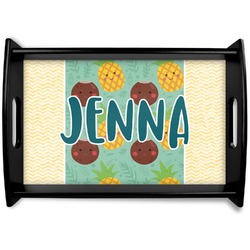 Pineapples and Coconuts Black Wooden Tray - Small (Personalized)