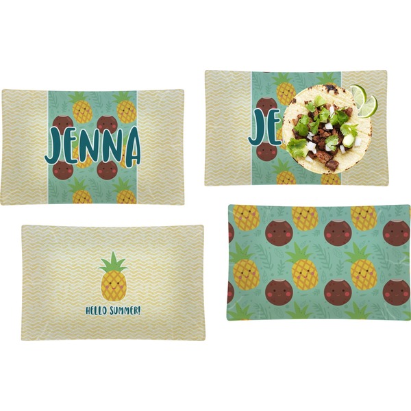 Custom Pineapples and Coconuts Set of 4 Glass Rectangular Lunch / Dinner Plate (Personalized)