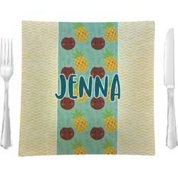 Pineapples and Coconuts Glass Square Lunch / Dinner Plate 9.5" (Personalized)