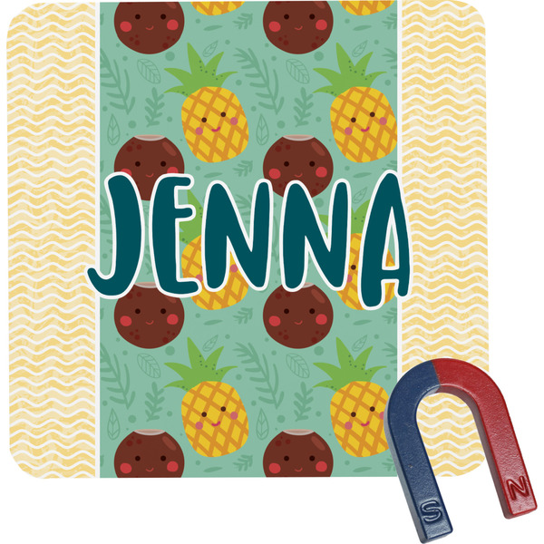 Custom Pineapples and Coconuts Square Fridge Magnet (Personalized)