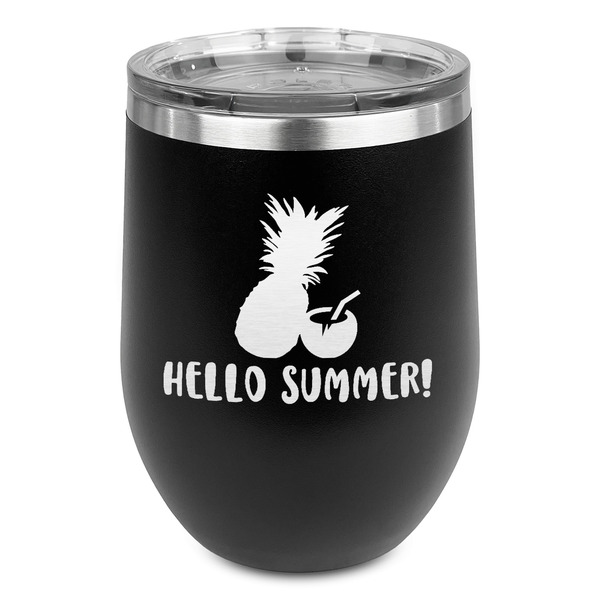 Custom Pineapples and Coconuts Stemless Stainless Steel Wine Tumbler - Black - Double Sided (Personalized)