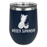 Pineapples and Coconuts Stemless Stainless Steel Wine Tumbler - Navy - Double Sided (Personalized)