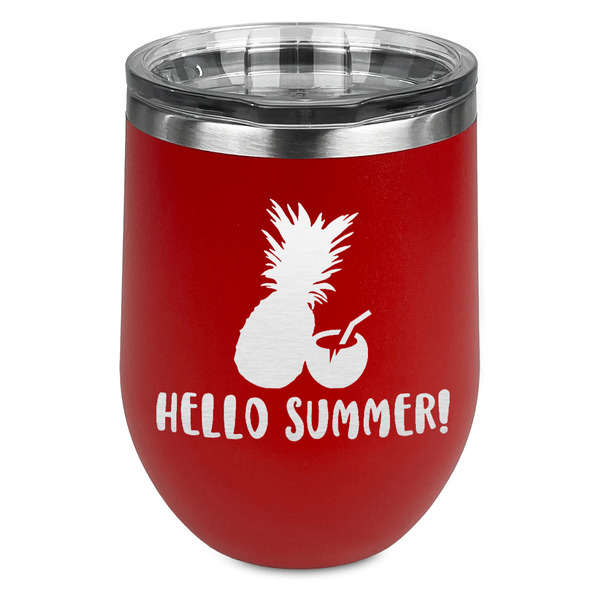 Custom Pineapples and Coconuts Stemless Stainless Steel Wine Tumbler - Red - Double Sided (Personalized)